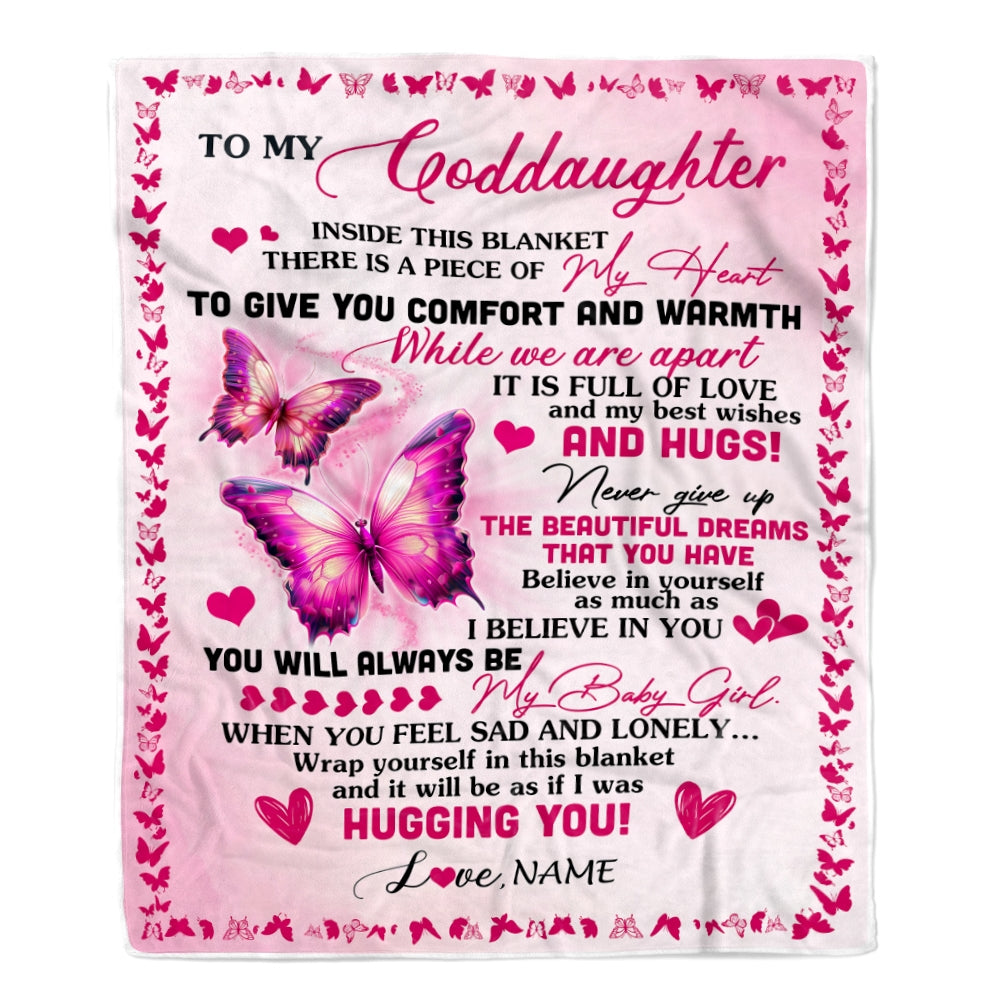 Personalized To My Goddaughter Blanket From Godmother Aunt Butterfly Inside This Blanket Goddaughter Birthday Thanksgiving Christmas Customized Fleece Blanket | teecentury