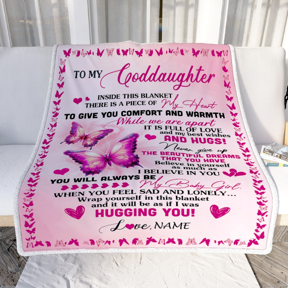Personalized To My Goddaughter Blanket From Godmother Aunt Butterfly Inside This Blanket Goddaughter Birthday Thanksgiving Christmas Customized Fleece Blanket | teecentury