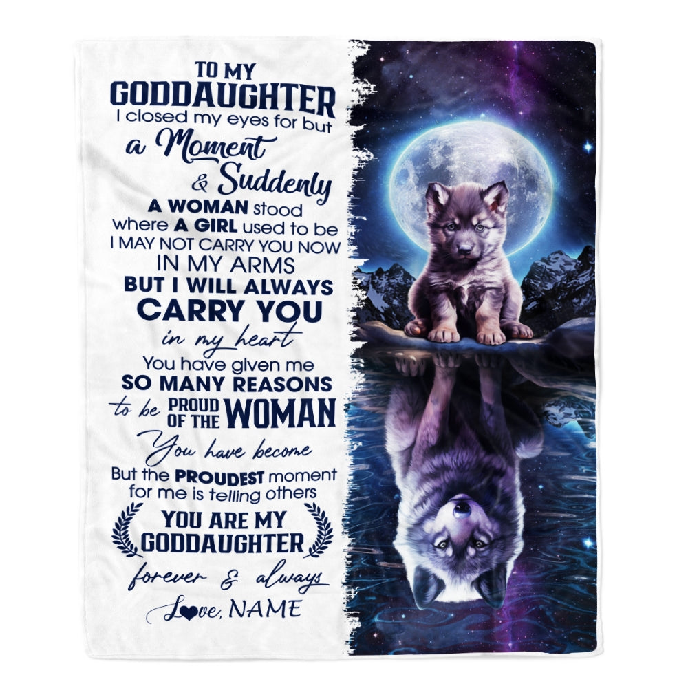 Personalized To My Goddaughter Blanket From Godmother Aunt I Close My Eyes Wolf Goddaughter Birthday Christmas Customized Gift Bed Fleece Throw Blanket | teecentury