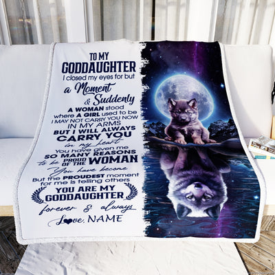 Personalized To My Goddaughter Blanket From Godmother Aunt I Close My Eyes Wolf Goddaughter Birthday Christmas Customized Gift Bed Fleece Throw Blanket | teecentury