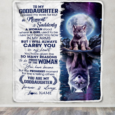 Personalized To My Goddaughter Blanket From Godmother Aunt I Close My Eyes Wolf Goddaughter Birthday Christmas Customized Gift Bed Fleece Throw Blanket | teecentury