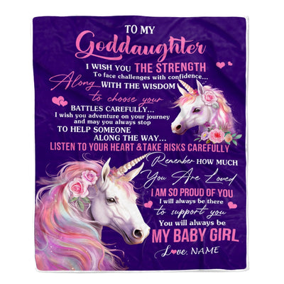 Personalized To My Goddaughter Blanket From Godmother Aunt I Wish You The Strength Unicorn Goddaughter Birthday Graduation Christmas Customized Fleece Blanket | teecentury