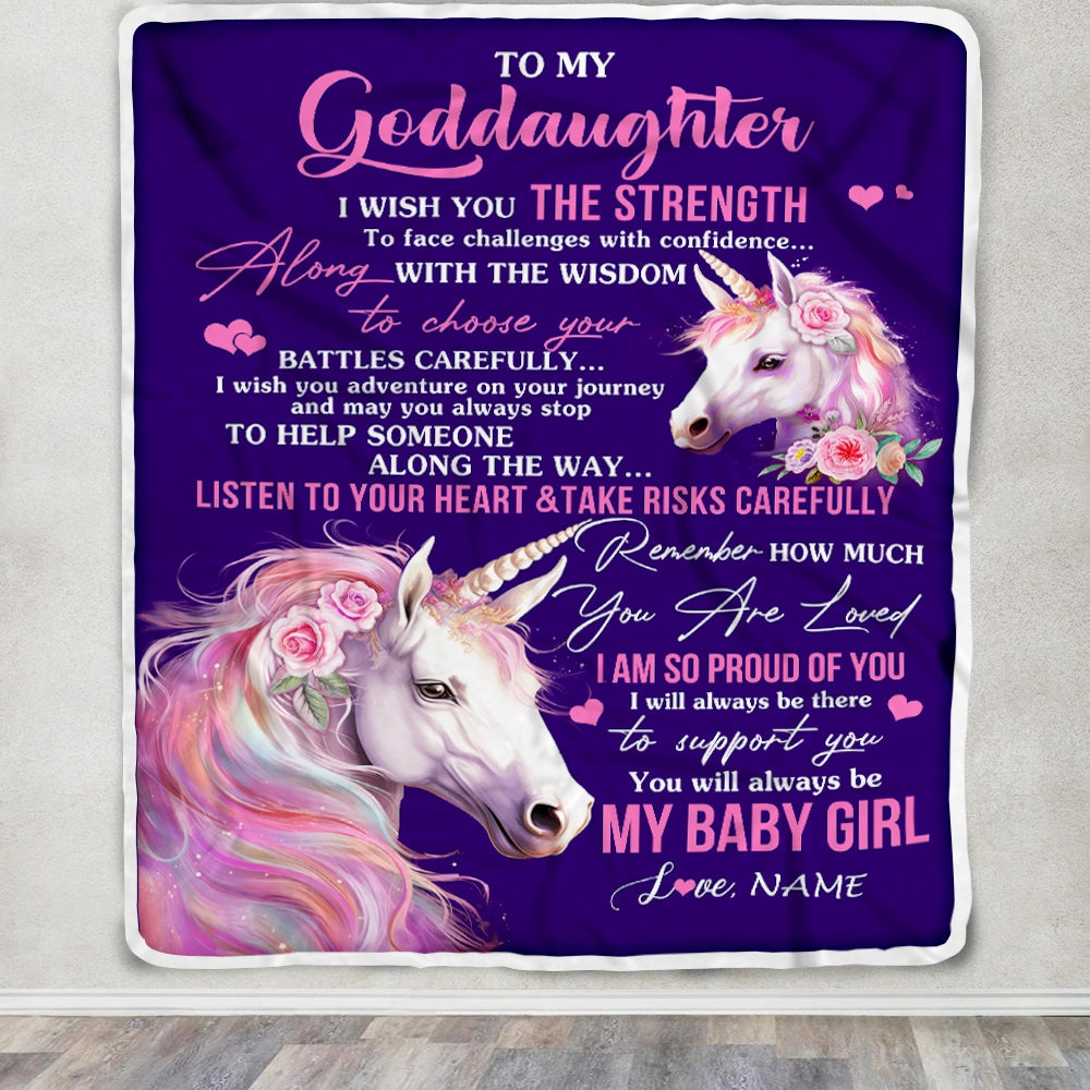 Personalized To My Goddaughter Blanket From Godmother Aunt I Wish You The Strength Unicorn Goddaughter Birthday Graduation Christmas Customized Fleece Blanket | teecentury