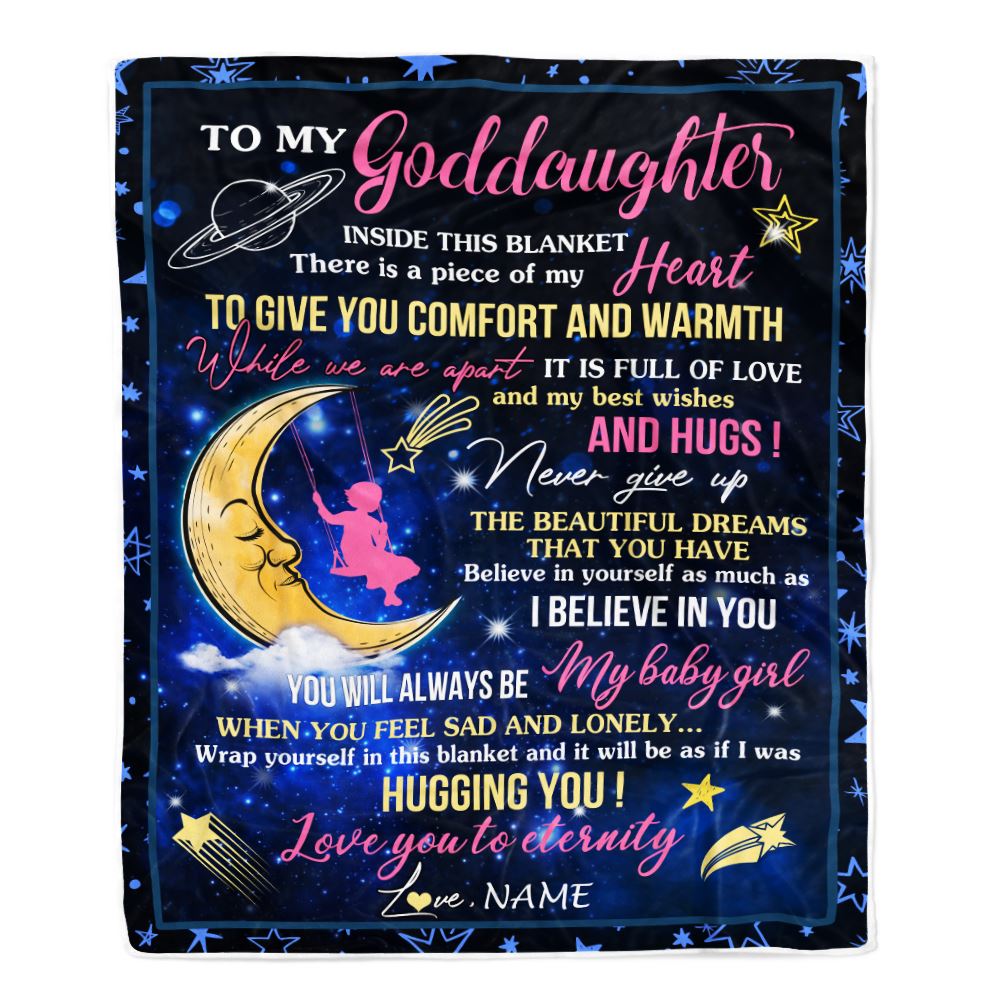 Personalized To My Goddaughter Blanket From Godmother Aunt Inside This Blanket Sleeping Moon Goddaughter Birthday Christmas Customized Bed Fleece Blanket | teecentury