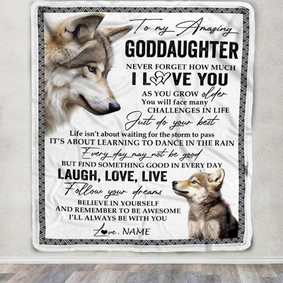 Personalized To My Goddaughter Blanket From Godmother Aunt Just Do You Best Laugh Love Live Wolf Godchild Birthday Christmas Customized Fleece Throw Blanket | teecentury