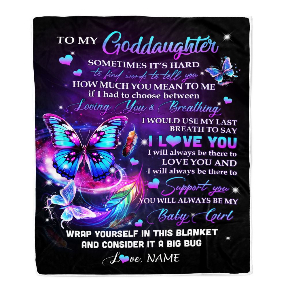 Personalized To My Goddaughter Blanket From Godmother Aunt Loving You And Breathing Butterfly Godchild Birthday Graduation Christmas Customized Fleece Blanket | teecentury