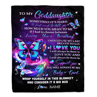 Personalized To My Goddaughter Blanket From Godmother Aunt Loving You And Breathing Butterfly Godchild Birthday Graduation Christmas Customized Fleece Blanket | teecentury