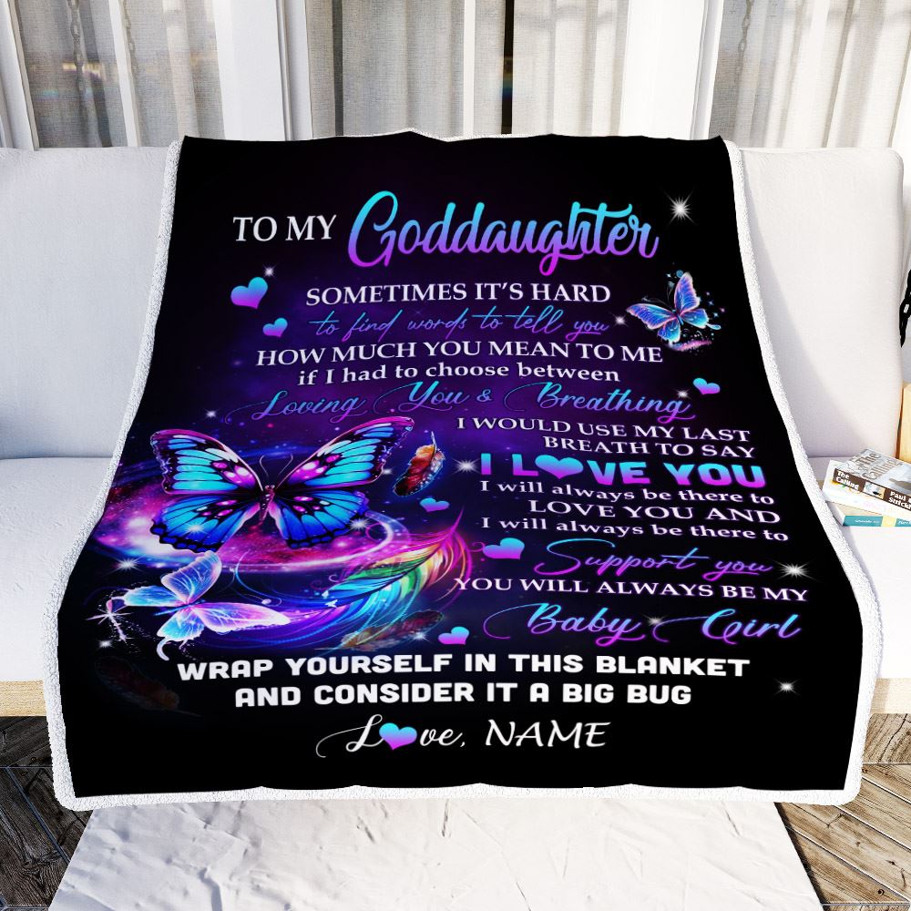 Personalized To My Goddaughter Blanket From Godmother Aunt Loving You And Breathing Butterfly Godchild Birthday Graduation Christmas Customized Fleece Blanket | teecentury