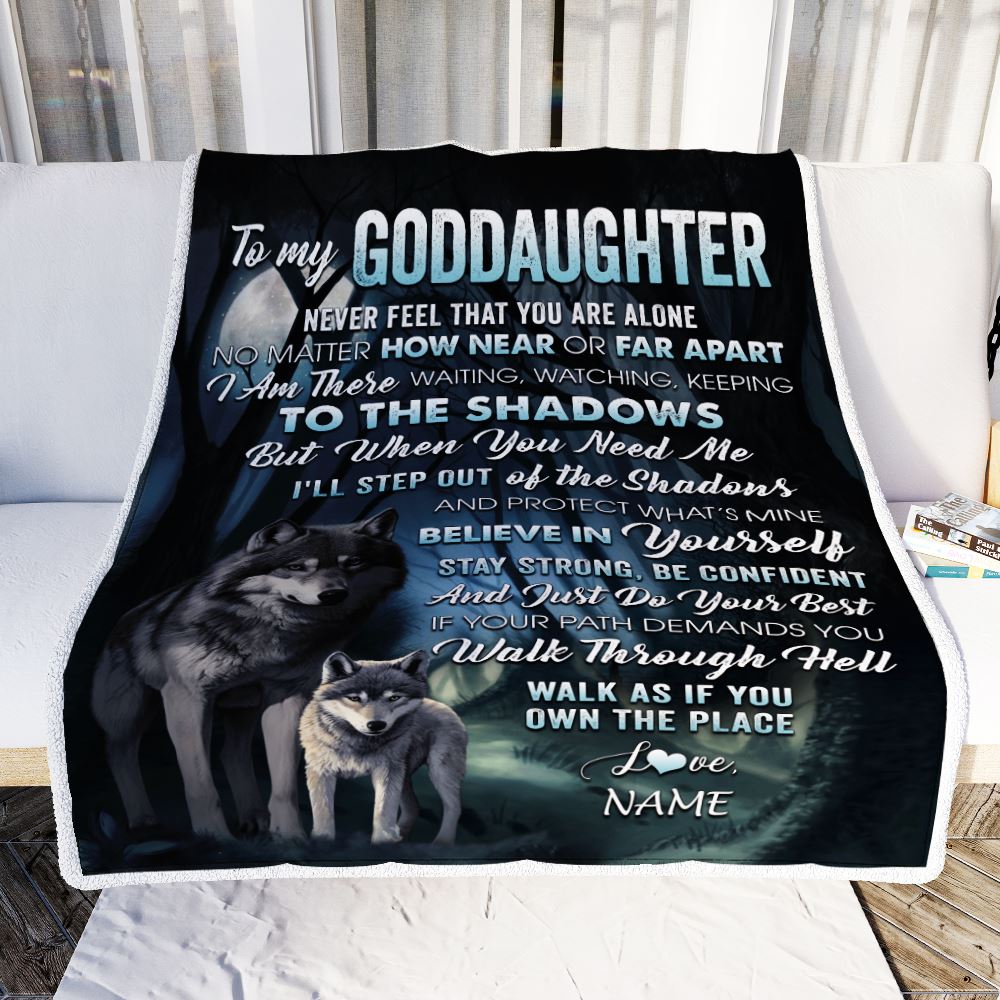Personalized To My Goddaughter Blanket From Godmother Aunt Never Feel That You Are Alone Wolf Goddaughter Birthday Christmas Customized Gift Bed Fleece Blanket | teecentury