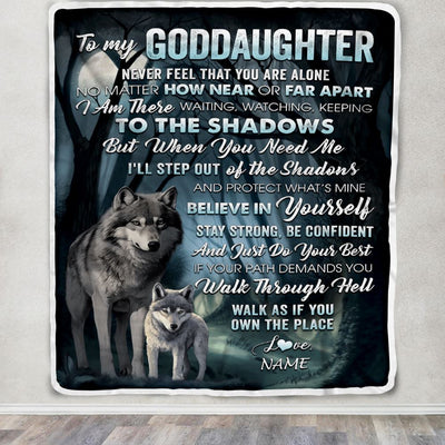 Personalized To My Goddaughter Blanket From Godmother Aunt Never Feel That You Are Alone Wolf Goddaughter Birthday Christmas Customized Gift Bed Fleece Blanket | teecentury