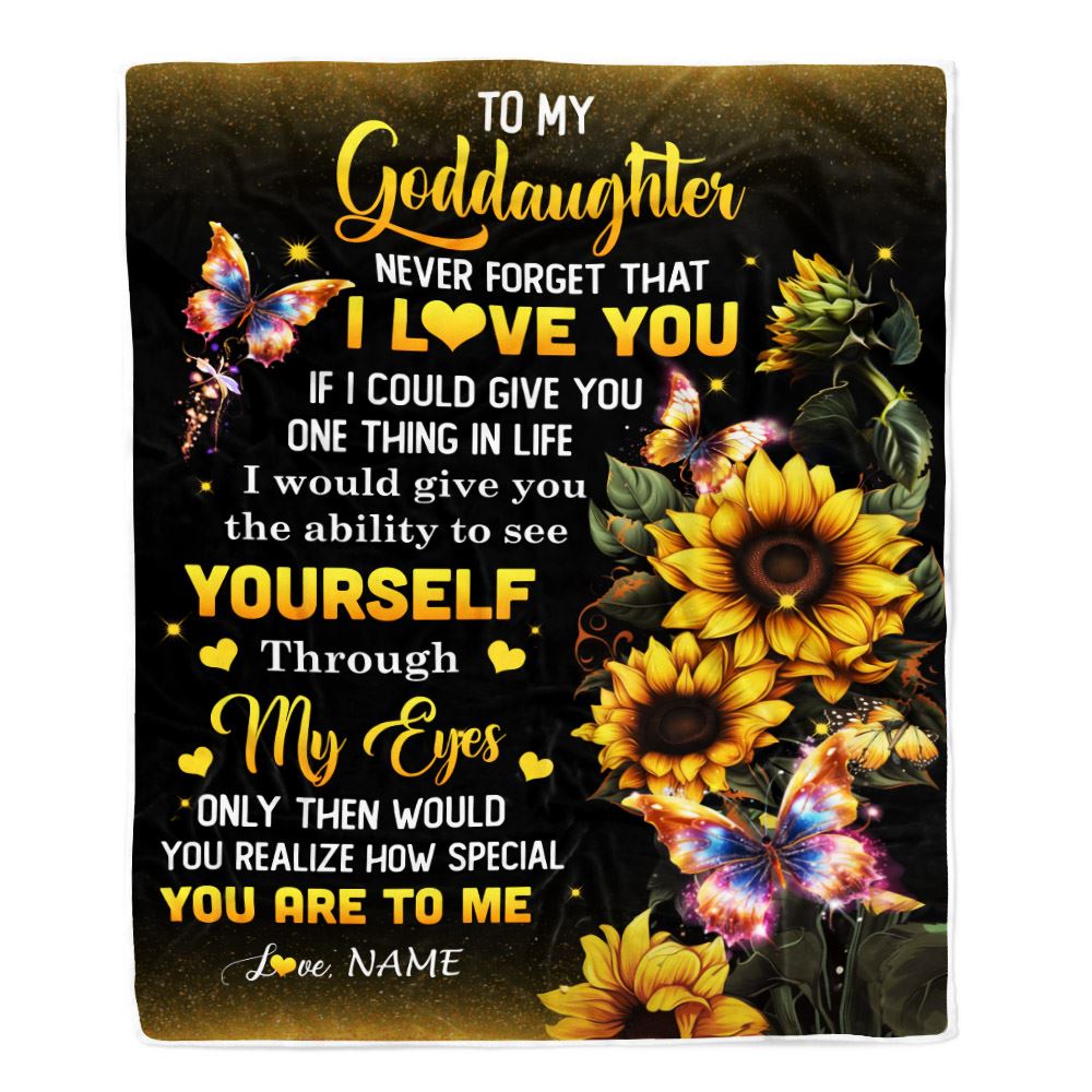 Personalized To My Goddaughter Blanket From Godmother Aunt Sunflower Never Forget That I Love You Godchild Birthday Christmas Customized Gift Fleece Blanket | teecentury
