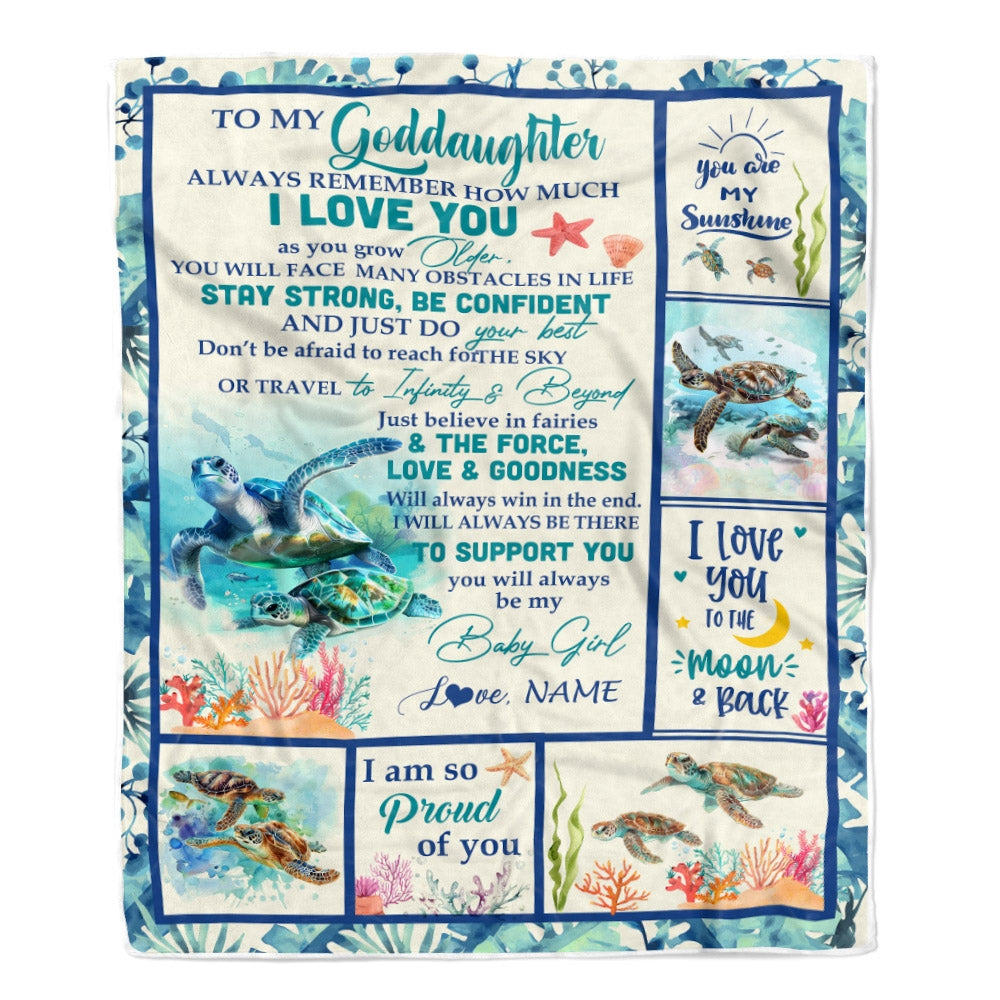 Personalized To My Goddaughter Blanket From Godmother Aunt Turtle Always Remember How Much I Love Goddaughter Birthday Christmas Customized Bed Fleece Blanket | teecentury