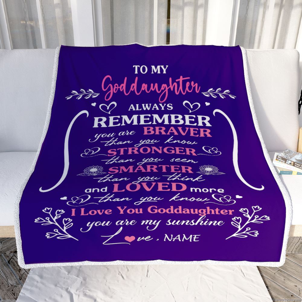 Personalized To My Goddaughter Blanket From Godmother Aunt Unclue Purple I Love You Niece Birthday Gifts Graduation Christmas Customized Fleece Throw Blanket | teecentury