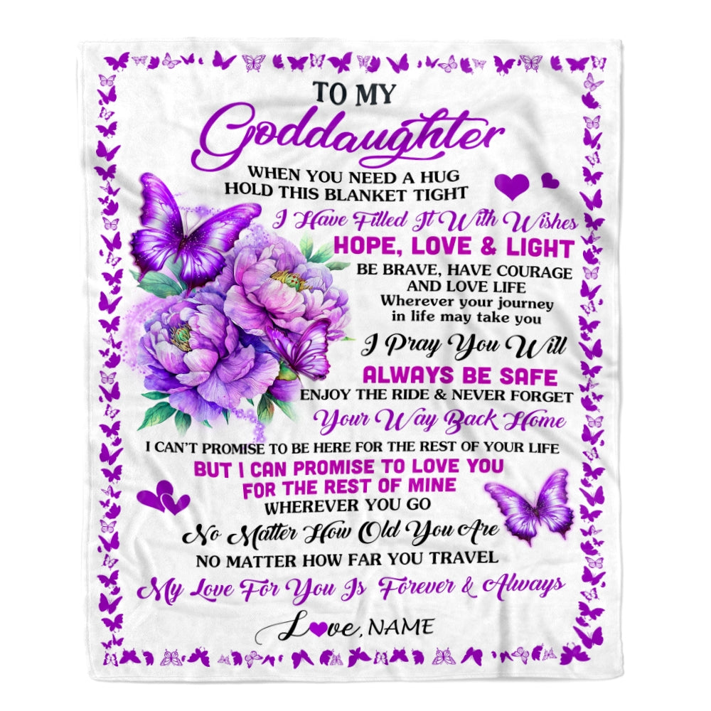 Personalized To My Goddaughter Blanket From Godmother Aunt When You Need A Hug Butterfly Godchild Birthday Graduation Christmas Customized Fleece Blanket | teecentury