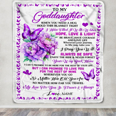 Personalized To My Goddaughter Blanket From Godmother Aunt When You Need A Hug Butterfly Godchild Birthday Graduation Christmas Customized Fleece Blanket | teecentury