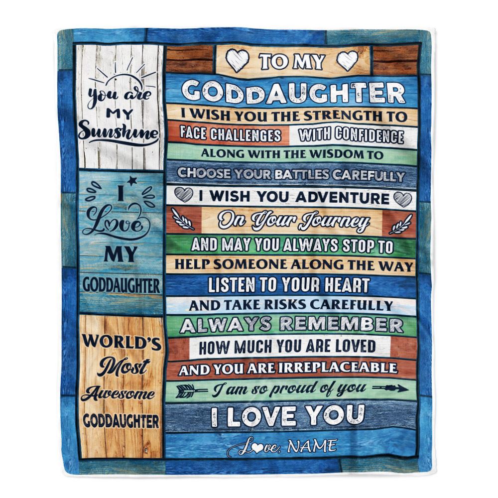 Personalized To My Goddaughter Blanket From Godmother Aunt Wood Remember To Be Awesome Goddaughter Birthday Christmas Customized Bed Fleece Blanket | teecentury
