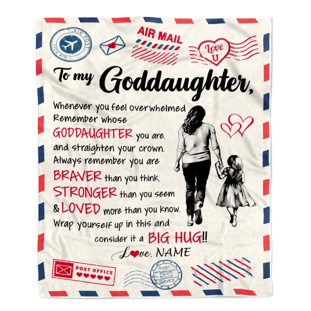 Personalized To My Goddaughter Blanket From Godmother Braver Stronger Loved Airmail Goddaughter Birthday Graduation Christmas Customized Bed Fleece Blanket | teecentury