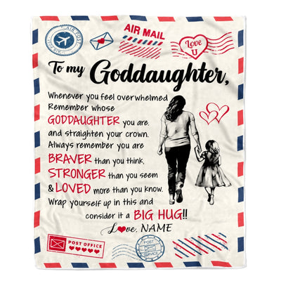 Personalized To My Goddaughter Blanket From Godmother Braver Stronger Loved Airmail Goddaughter Birthday Graduation Christmas Customized Bed Fleece Blanket | teecentury