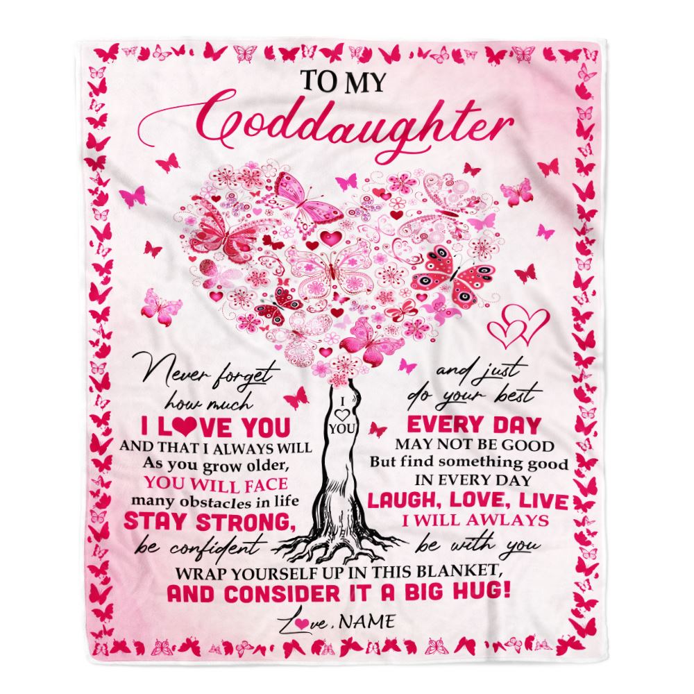 Personalized To My Goddaughter Blanket From Godmother Butterfly Laugh Love Live Goddaughter Birthday Christmas Customized Bed Fleece Blanket | teecentury