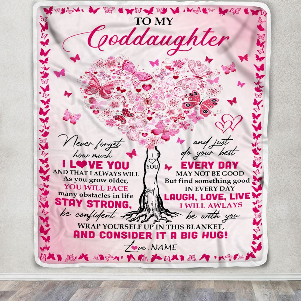 Personalized To My Goddaughter Blanket From Godmother Butterfly Laugh Love Live Goddaughter Birthday Christmas Customized Bed Fleece Blanket | teecentury