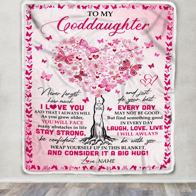 Personalized To My Goddaughter Blanket From Godmother Butterfly Laugh Love Live Goddaughter Birthday Christmas Customized Bed Fleece Blanket | teecentury
