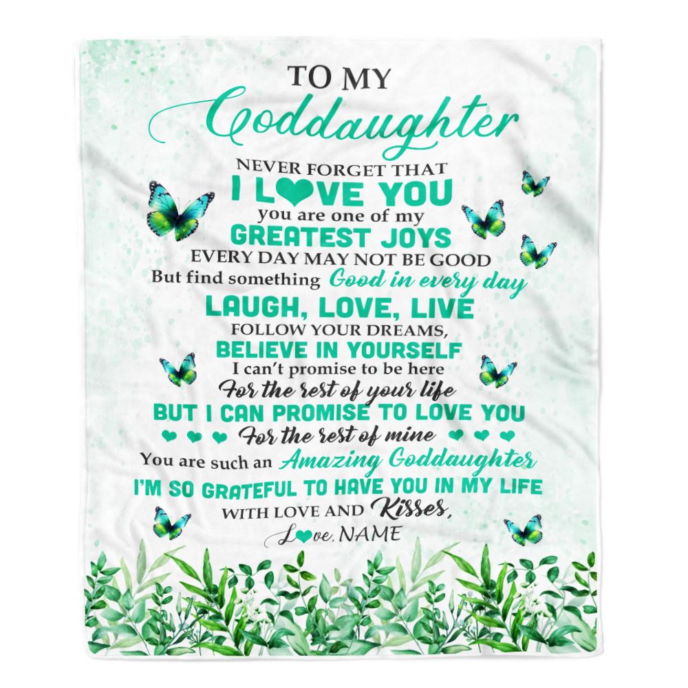 Personalized To My Goddaughter Blanket From Godmother Butterfly Laugh Love Live Goddaughter Birthday Motivational Quote Christmas Customized Fleece Blanket | teecentury