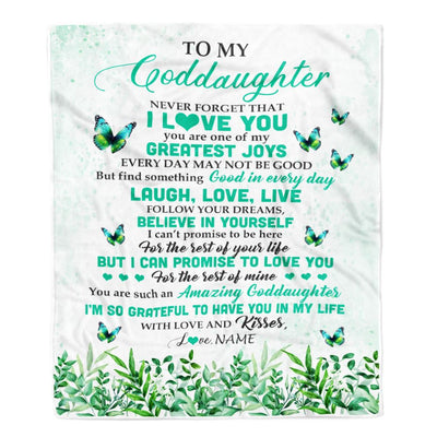 Personalized To My Goddaughter Blanket From Godmother Butterfly Laugh Love Live Goddaughter Birthday Motivational Quote Christmas Customized Fleece Blanket | teecentury