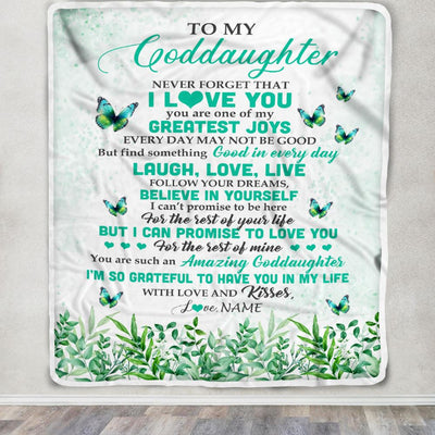 Personalized To My Goddaughter Blanket From Godmother Butterfly Laugh Love Live Goddaughter Birthday Motivational Quote Christmas Customized Fleece Blanket | teecentury