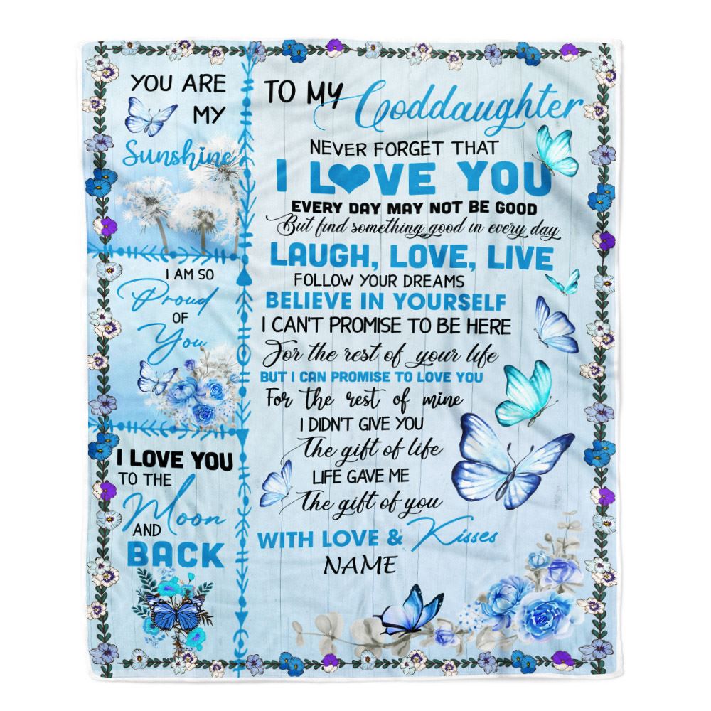 Personalized To My Goddaughter Blanket From Godmother Butterfly Never Forget That I Love You Goddaughter Birthday Christmas Customized Bed Fleece Blanket | teecentury