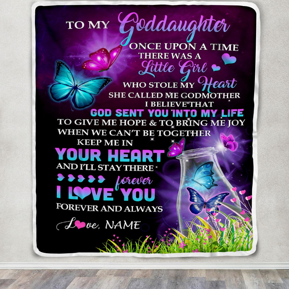 Personalized To My Goddaughter Blanket From Godmother Butterfly Once Upon A Time There Was A Girl Goddaughter Birthday Christmas Customized Fleece Blanket | teecentury