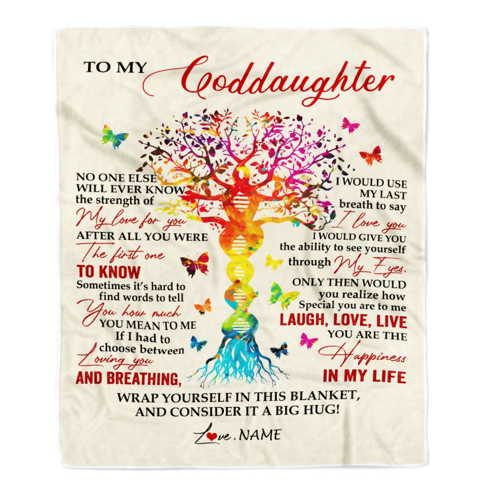 Personalized To My Goddaughter Blanket From Godmother DNA Colorful Tree Goddaughter Birthday Celebrating Graduation Christmas Customized Gift Fleece Blanket | teecentury