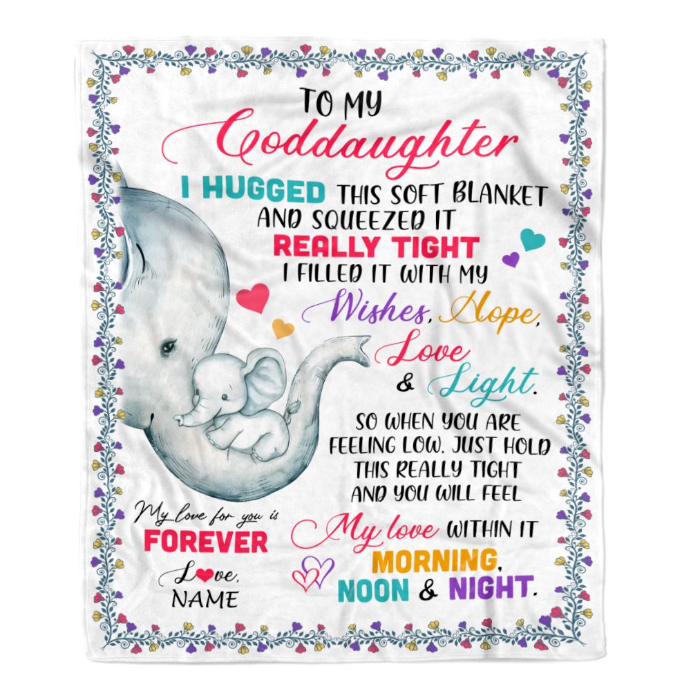 Personalized To My Goddaughter Blanket From Godmother Elephant I Huggest This Soft Blanket Godchild Birthday Christmas Customized Fleece Blanket | teecentury