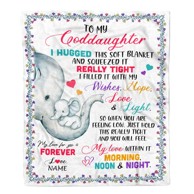 Personalized To My Goddaughter Blanket From Godmother Elephant I Huggest This Soft Blanket Godchild Birthday Christmas Customized Fleece Blanket | teecentury