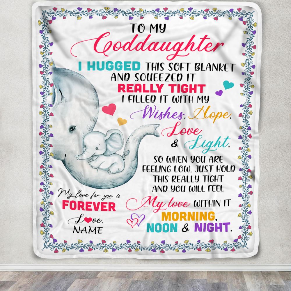 Personalized To My Goddaughter Blanket From Godmother Elephant I Huggest This Soft Blanket Godchild Birthday Christmas Customized Fleece Blanket | teecentury
