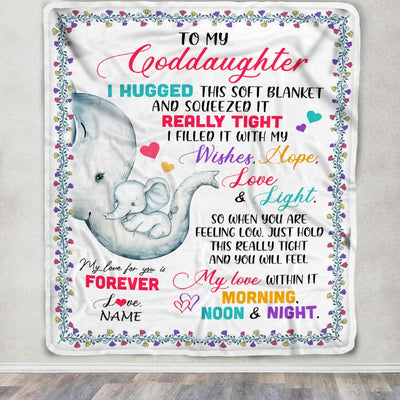 Personalized To My Goddaughter Blanket From Godmother Elephant I Huggest This Soft Blanket Godchild Birthday Christmas Customized Fleece Blanket | teecentury
