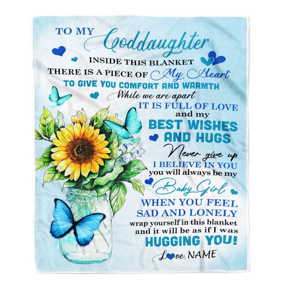 Personalized To My Goddaughter Blanket From Godmother Full Of Love Sunflower Butterfly Goddaughter Birthday Graduation Christmas Customized Fleece Blanket | teecentury