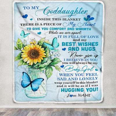 Personalized To My Goddaughter Blanket From Godmother Full Of Love Sunflower Butterfly Goddaughter Birthday Graduation Christmas Customized Fleece Blanket | teecentury