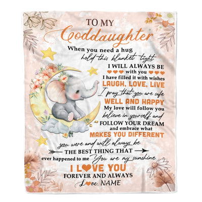 Personalized To My Goddaughter Blanket From Godmother Godfather Flower Elephant Moon Goddaughter Birthday Christmas Customized Bed Fleece Blanket | teecentury