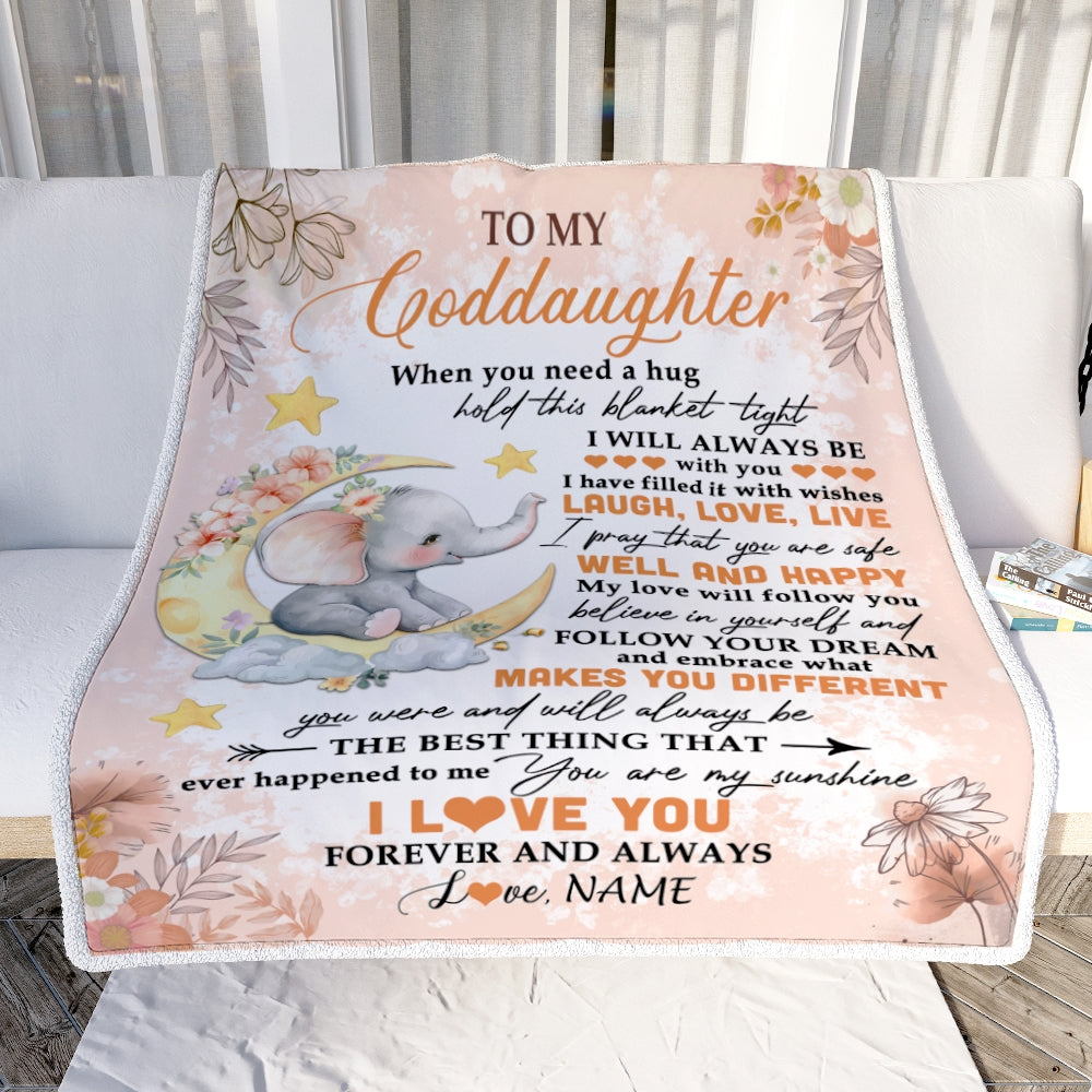 Personalized To My Goddaughter Blanket From Godmother Godfather Flower Elephant Moon Goddaughter Birthday Christmas Customized Bed Fleece Blanket | teecentury