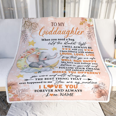 Personalized To My Goddaughter Blanket From Godmother Godfather Flower Elephant Moon Goddaughter Birthday Christmas Customized Bed Fleece Blanket | teecentury