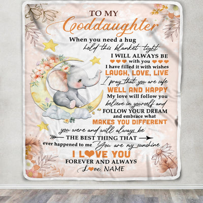 Personalized To My Goddaughter Blanket From Godmother Godfather Flower Elephant Moon Goddaughter Birthday Christmas Customized Bed Fleece Blanket | teecentury