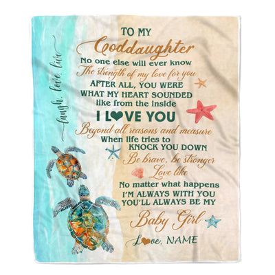 Personalized To My Goddaughter Blanket From Godmother Godfather Turtle Laugh Love Live I Love You Goddaughter Birthday Christmas Customized Bed Fleece Blanket | teecentury