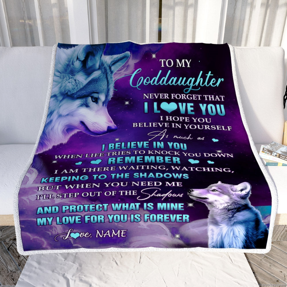 Personalized To My Goddaughter Blanket From Godmother Godfather Wolf Moon My Love For You Is Forever Goddaughter Birthday Christmas Customized Fleece Blanket | teecentury