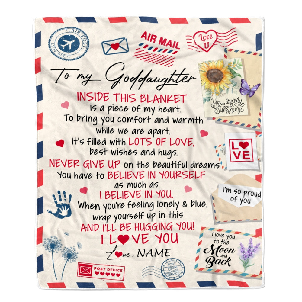 Personalized To My Goddaughter Blanket From Godmother Godfather You Are My Sunshine Air Mail Letter Goddaughter Birthday Christmas Customized Fleece Blanket | teecentury