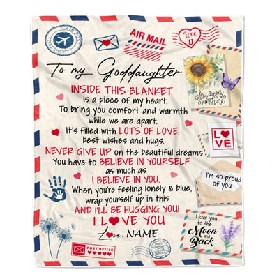 Personalized To My Goddaughter Blanket From Godmother Godfather You Are My Sunshine Air Mail Letter Goddaughter Birthday Christmas Customized Fleece Blanket | teecentury