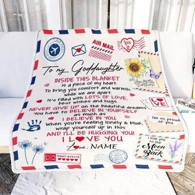 Personalized To My Goddaughter Blanket From Godmother Godfather You Are My Sunshine Air Mail Letter Goddaughter Birthday Christmas Customized Fleece Blanket | teecentury