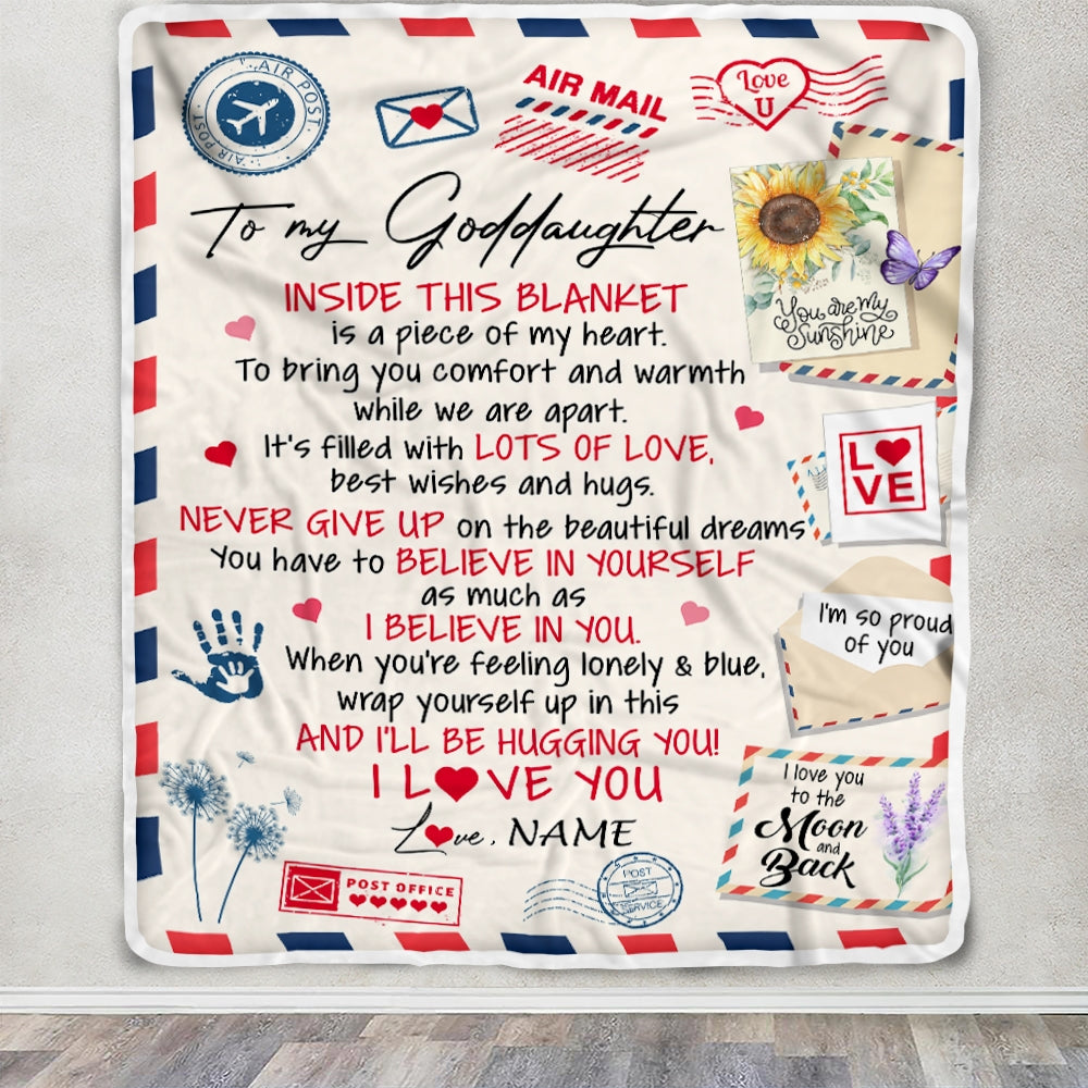Personalized To My Goddaughter Blanket From Godmother Godfather You Are My Sunshine Air Mail Letter Goddaughter Birthday Christmas Customized Fleece Blanket | teecentury