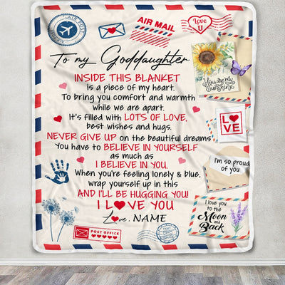Personalized To My Goddaughter Blanket From Godmother Godfather You Are My Sunshine Air Mail Letter Goddaughter Birthday Christmas Customized Fleece Blanket | teecentury
