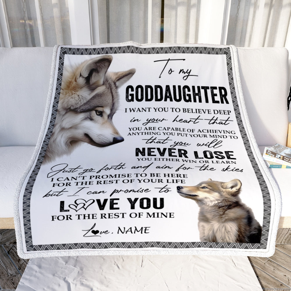 Personalized To My Goddaughter Blanket From Godmother Godfather You Will Never Lose Wolf Goddaughter Birthday Graduation Christmas Customized Fleece Blanket | teecentury