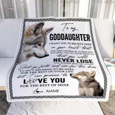 Personalized To My Goddaughter Blanket From Godmother Godfather You Will Never Lose Wolf Goddaughter Birthday Graduation Christmas Customized Fleece Blanket | teecentury